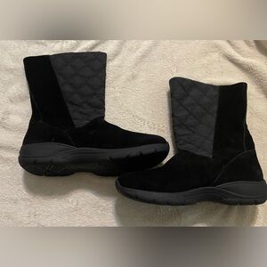 Lands' End Womens Black Quilted Suede All Weather Mid-Calf Zip Boots Size 10 B